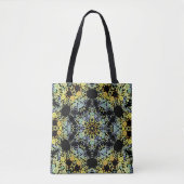 Tote Bag Dot Mandala Flower Jaune Bleu et gris (Devant)
