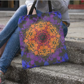Tote Bag Dot Mandala Flower jaune violet et bleu