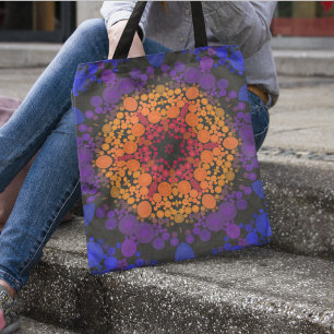 Tote Bag Dot Mandala Flower jaune violet et bleu