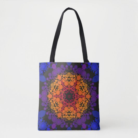 Tote Bag Dot Mandala Flower jaune violet et bleu (Devant)