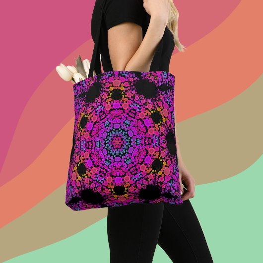 Tote Bag Dot Mandala Flower rose bleu et orange