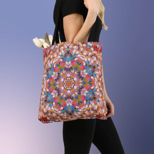 Tote Bag Dot Mandala Orange Bleu rose et blanc
