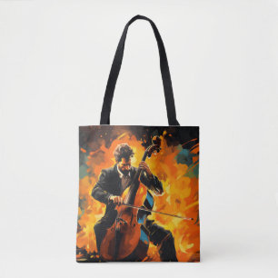 Tote Bag Double Basse Lecteur Musique Peinture Art Abstrait