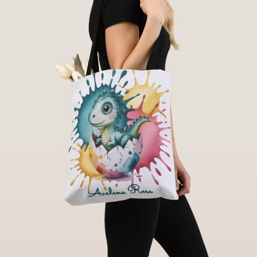 Tote Bag Douce Fête de Bébé Dinosaure avec Éclaboussures d' (De près)