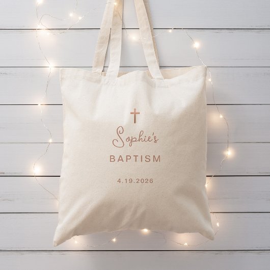Tote Bag Doux et simple | Faux Rose Gold Cross Baptême