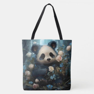 Tote Bag Doux Ours De Panda Chez Les Roses De La Jungle
