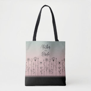 Tote Bag Doux Rose noir simple Doodles de fleurs d'or Brida