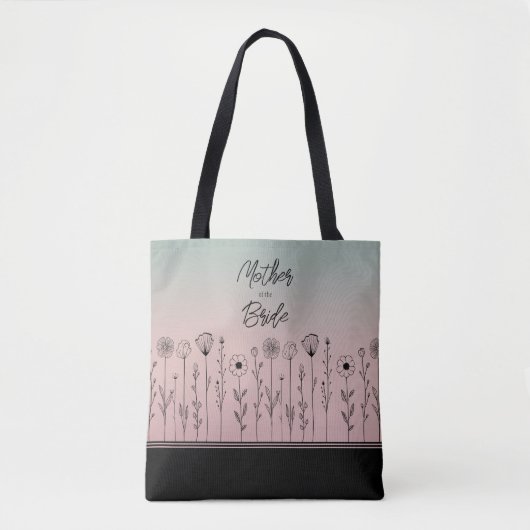 Tote Bag Doux Rose noir simple Doodles de fleurs d'or Brida (Devant)