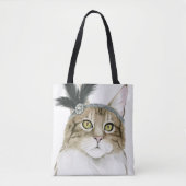 Tote Bag Downton Cat | Orné De Plumes (Devant)