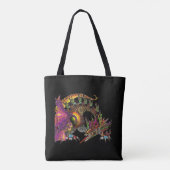 TOTE BAG DRAGO / DRAGON D'OR IMAGINAIRE EN PURPLE ET NOIR (Dos)