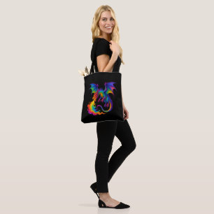 Tote Bag Dragon arc-en-ciel respirant des flammes colorées 