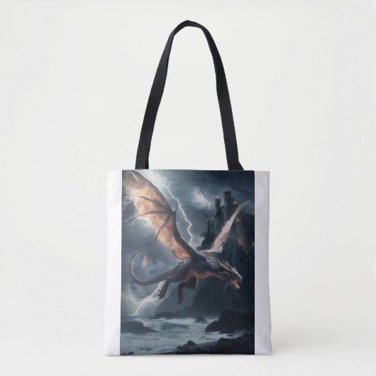 Tote Bag Dragon au-dessus du château. (Devant)