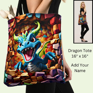 Tote Bag Dragon Bébé Bleu Aqua