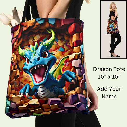 Tote Bag Dragon Bébé Bleu Aqua