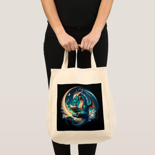 Tote Bag Dragon Bookworm, Lecture au clair de lune (Devant (produit))