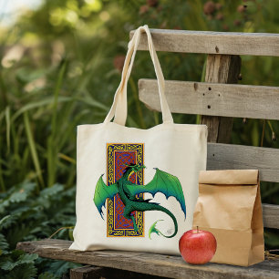 Tote Bag Dragon Celtique Vert Motif Noué Fantastique Violet