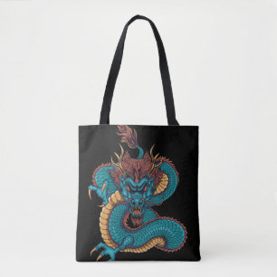 Tote Bag dragon chinois bleu