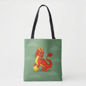 Tote Bag Dragon Chinois Rouge sur Fond Vert (Devant)