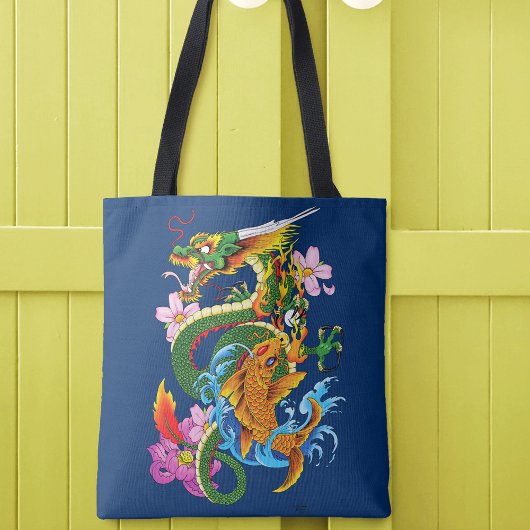 Tote Bag Dragon chinois vert Koi