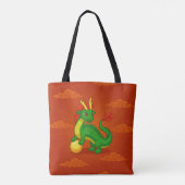 Tote Bag Dragon Chinois Vert sur Fond Rouge (Dos)