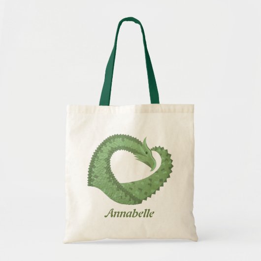 Tote Bag Dragon de coeur vert olive blanc (Devant)
