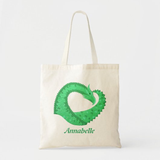 Tote Bag Dragon de coeur vert sur blanc (Devant)