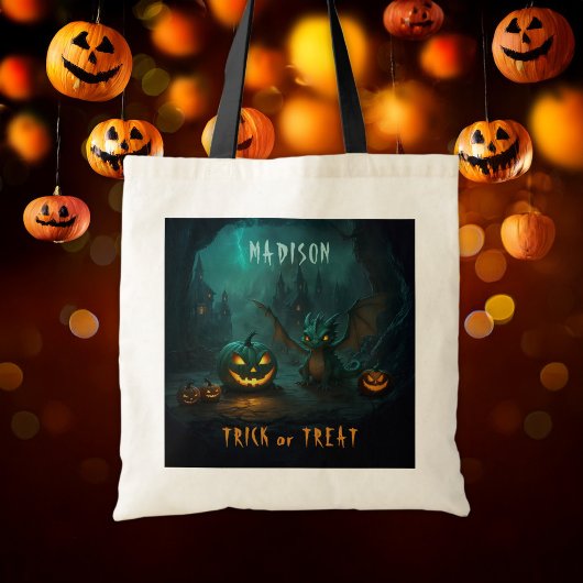 Tote Bag Dragon d'Halloween avec Citrouilles effrayants Nom