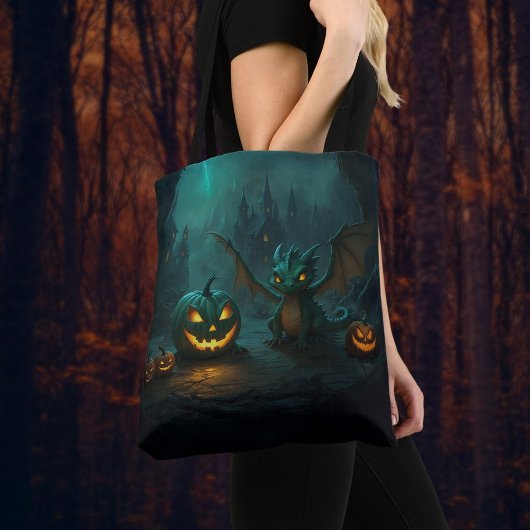 Tote Bag Dragon d'Halloween mignon avec Citrouilles effraya