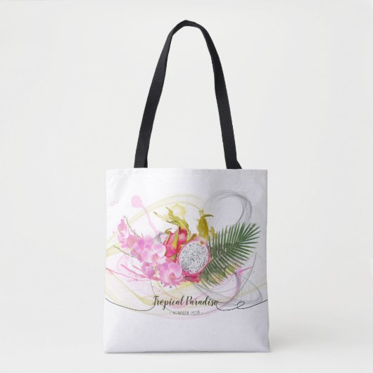 Tote Bag Dragon Fruit et rose Orchid Tropical (Devant)