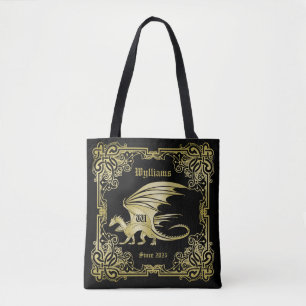 Tote Bag Dragon Monogramme Gold Frame Couverture De Livre T
