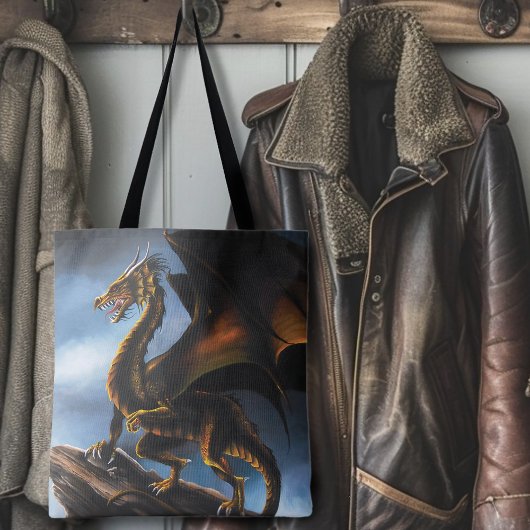 Tote Bag Dragon noir cuivre or