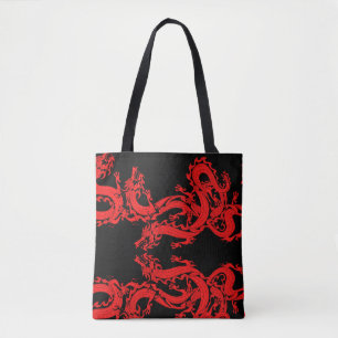 Tote Bag Dragon sur Arrière - plan noir Motif animal mystiq