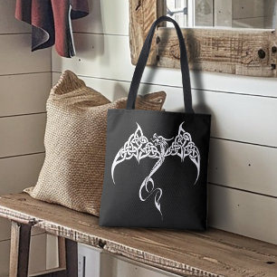 Tote Bag Dragon tribal celtique noir blanc