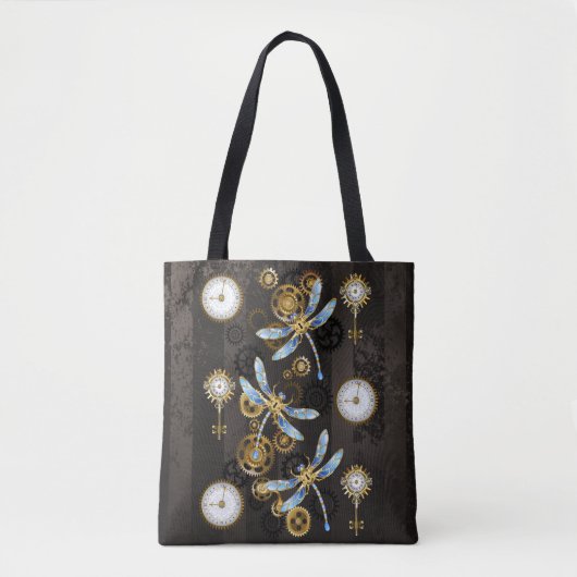 Tote Bag Dragonflies de Steampunk sur arrière - plan rayé b (Devant)
