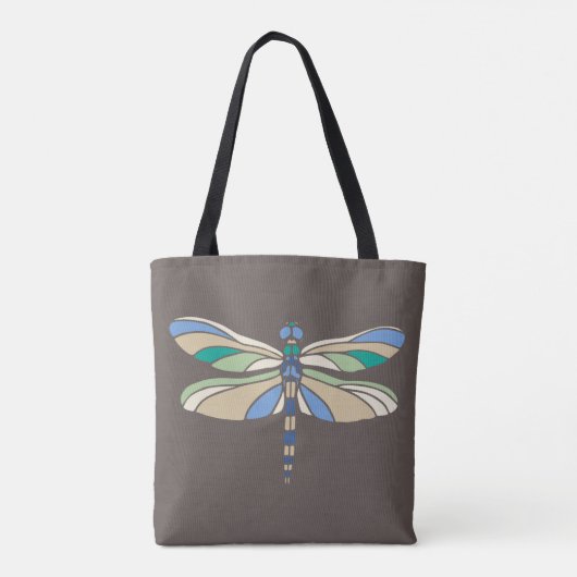 Tote Bag Dragonfly élégant en Brown et bleu avec nom (Dos)