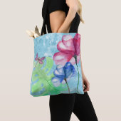 Tote Bag Dragonfly Et Floral Aquarelle Laver (De près)