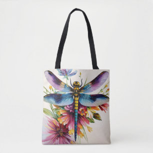 Tote Bag Dragonfly Floral Multicolor Art