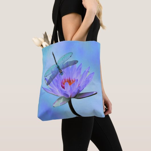 Tote Bag Dragonfly on Water Lily All-Over Imprimer Fourre-t (De près)