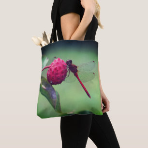 Tote Bag Dragonfly rouge sur les fruits de bois de chien Fe