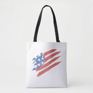Tote Bag Drapeau américain à l'aquarelle rouge blanc et ble