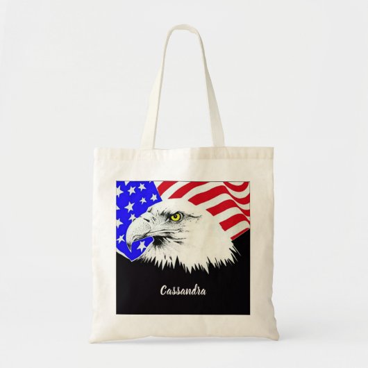 Tote Bag Drapeau américain Bald Eagle Nom ou devis personna (Devant)