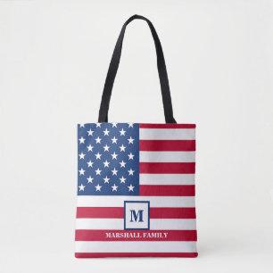 Tote Bag Drapeau américain Customisé Monogramme 4 juillet