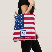Tote Bag Drapeau américain Customisé Monogramme 4 juillet (De près)