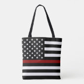 Tote Bag Drapeau américain de la ligne rouge mince (Dos)