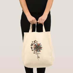 Tote Bag Drapeau américain de tournesol et papillon