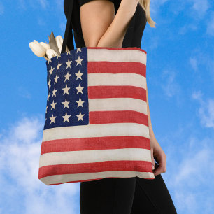 Tote Bag Drapeau américain patriotique vintage, Quatre juil