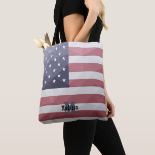 Tote Bag Drapeau américain Rouge Blanc Bleu Maillon géométr