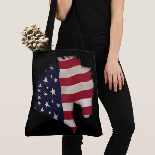Tote Bag Drapeau Américain Silhouette de Tête de Cheval
