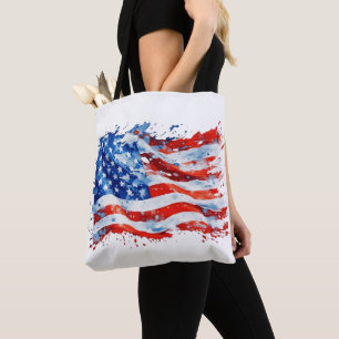 Tote Bag Drapeau américain USA Aquarelle 4 juillet