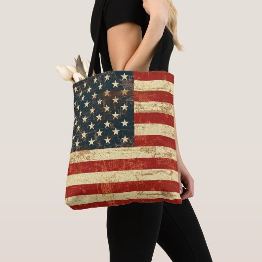 Tote Bag Drapeau américain Vintage désorganisé (De près)